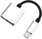 Aux and charger Adapter, for Android USB-c Devices, from USB-c Type-c to 3.5mm Headphone Aux and charge Port, from New Android charger port to Aux and USB-c Port , Silver