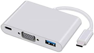USB C to VGA USB 3.0 Type C Hub Converter Charger Adapter for MacBook Laptop (Silver)