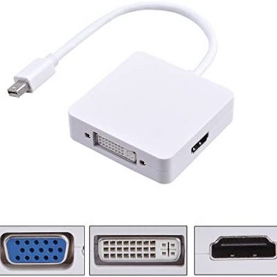 LipiWorld 3 in 1 Mini Display Port DP to HDMI DVI VGA Adapter Converter Cable- Mini DP to HDMI/VGA/DVI