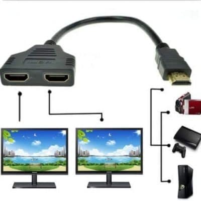 HDMI Male to Dual HDMI Female 1 to 2 Way HDMI Splitter Adapter Cable for HDTV, Support Two TVs at The Same Time, Signal One in, Two Out