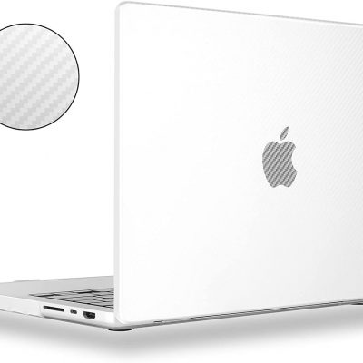 Compatible with MacBook Pro 14 inch Case Cover 2021 2022 Model A2442 with M1 Pro / M1 Max Touch ID, Carbon Fiber Texture Slim Fit Anti-Fingerprint Hard Shell Case, Frosted Clear