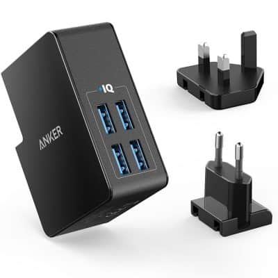 Anker PowerPort – 27W 4 Lite EU/ES/FR/ES + UK plug, Black